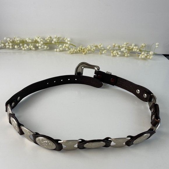 Silver and Brown Genuine Leather Women's Belt - Picture 10 of 16